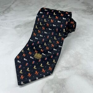 Elegance Paris Silk Men's Necktie Geometric All Over‎ Dog Print Crest Black